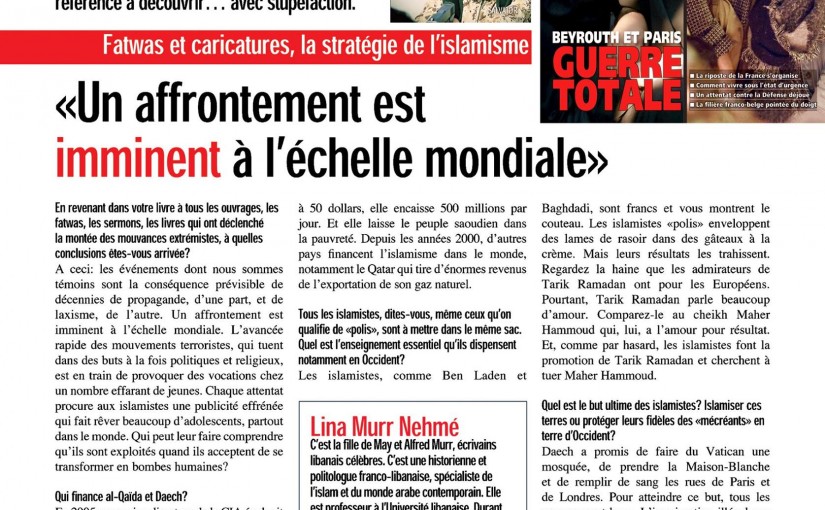 Interview accordée par Lina Murr Nehmé avant les attentats de Paris:  «Un affrontement est imminent à l’échelle mondiale»
